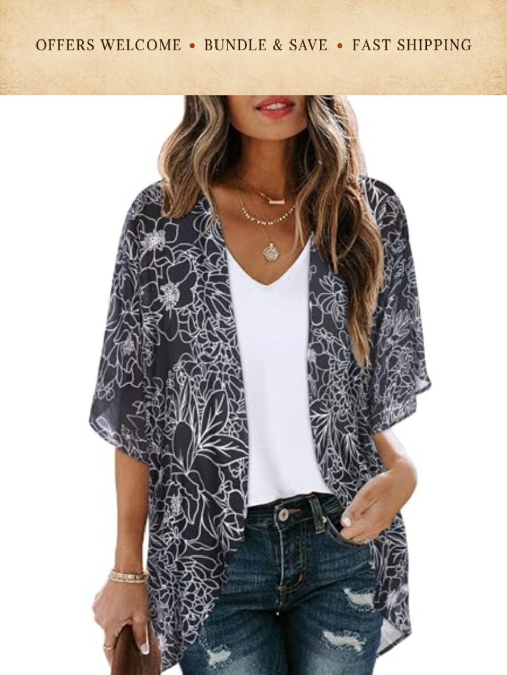 Chiffon Floral Kimono Beach Coverup Sheer Short Sleeve Swim Sarong